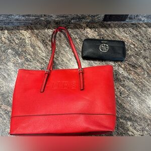 GUESS Red Women's Tote Bag and wallet
